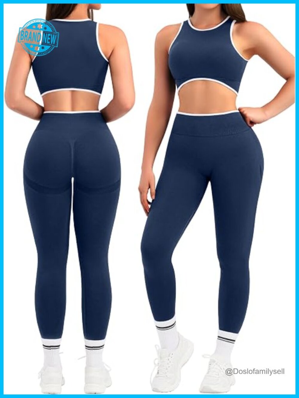 Seamless 2 Piece Workout Set Crop Tank High Waist Leggings Padded Racerback Bra